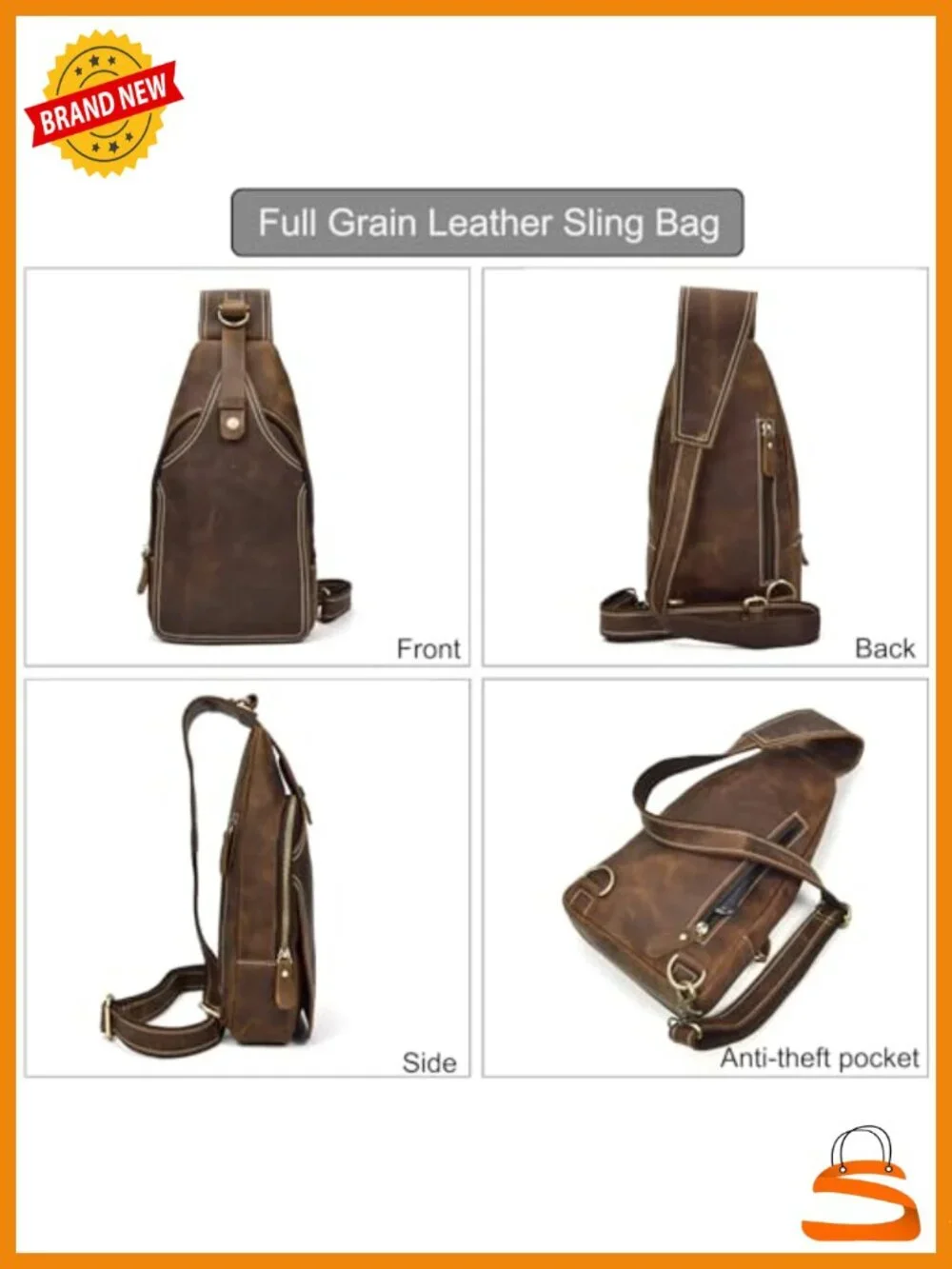 Genuine Leather Sling Bag Chest Shoulder Backpack Crossbody Bag Travel